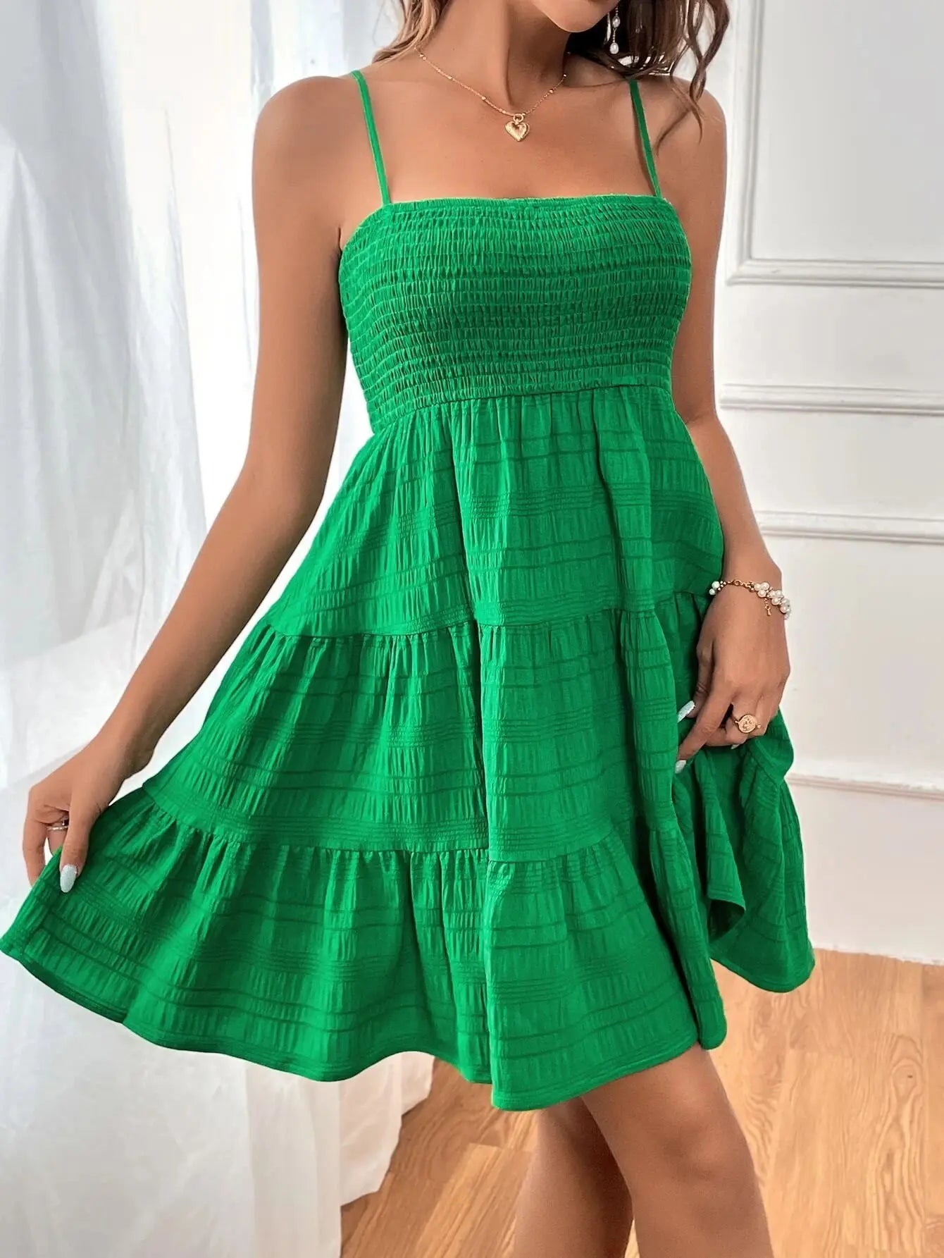 BreezyCharm™ Smocked A-Line Summer Dress – Flowy, Feminine & Sun-Ready