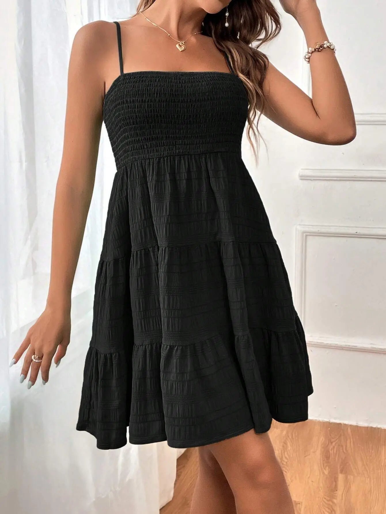 BreezyCharm™ Smocked A-Line Summer Dress – Flowy, Feminine & Sun-Ready