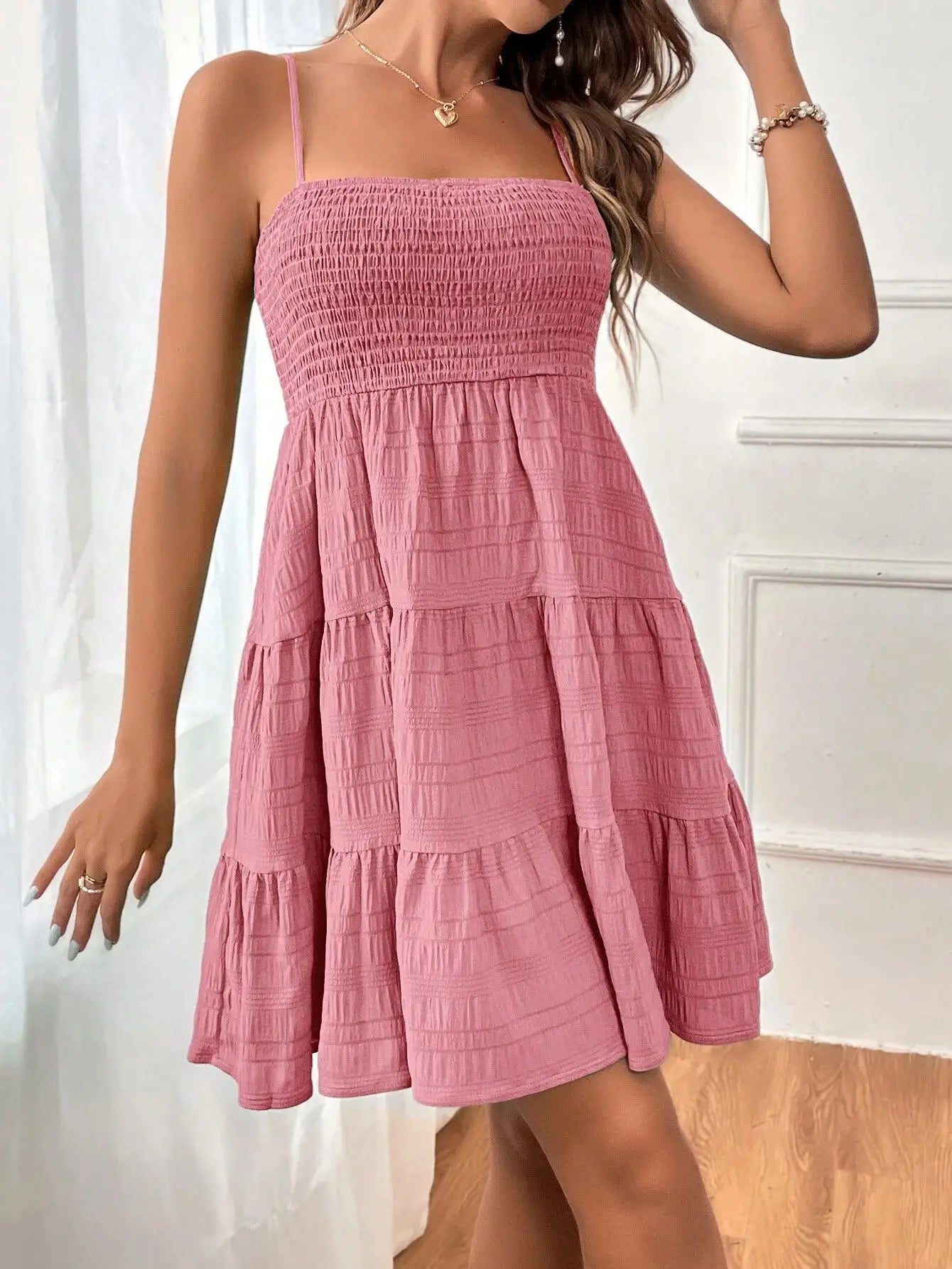 BreezyCharm™ Smocked A-Line Summer Dress – Flowy, Feminine & Sun-Ready
